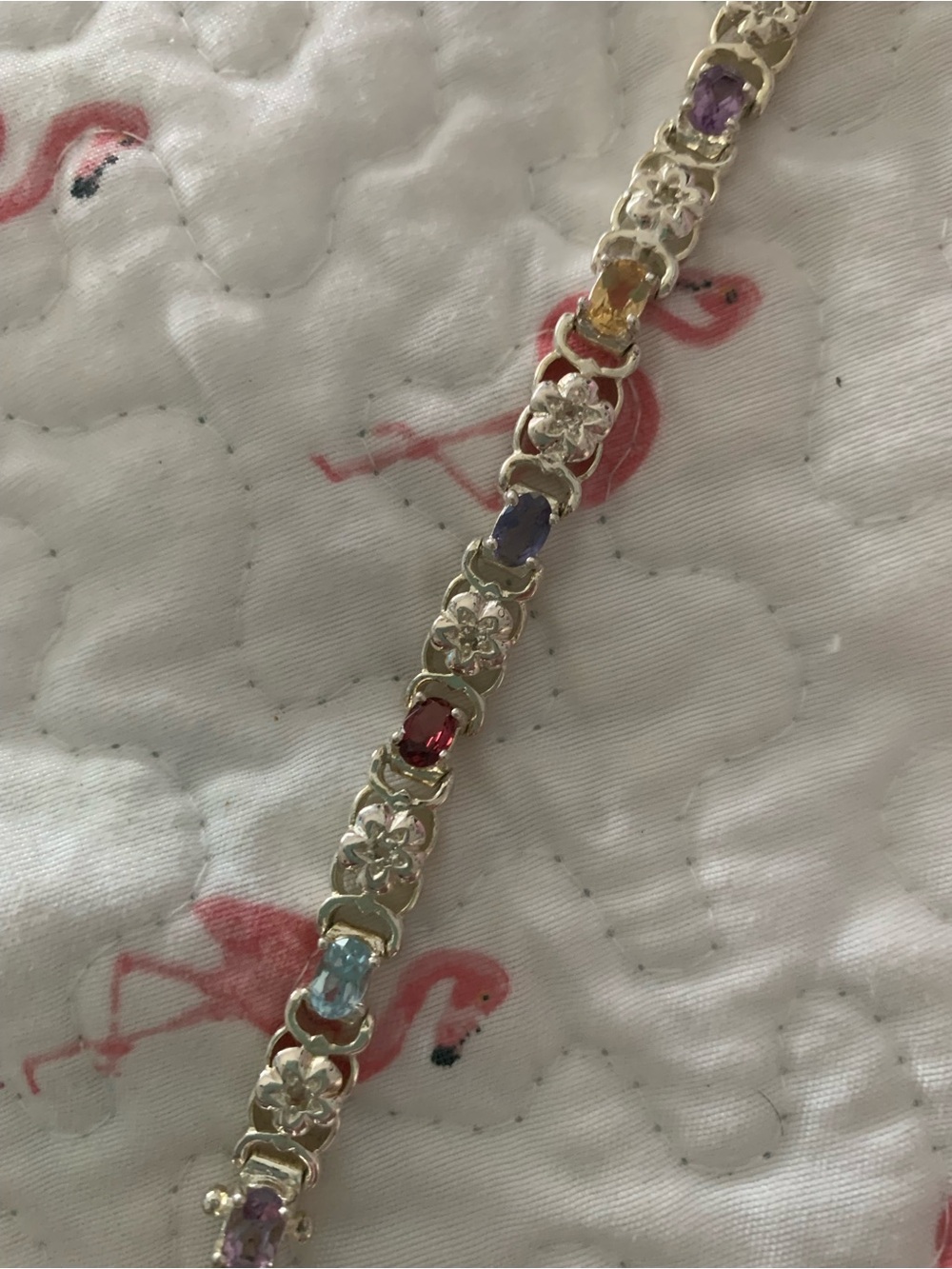 Sterling Silver Multicolor Gemstone Link , And a gold tone charm bracelet - Picture 2 of 7
